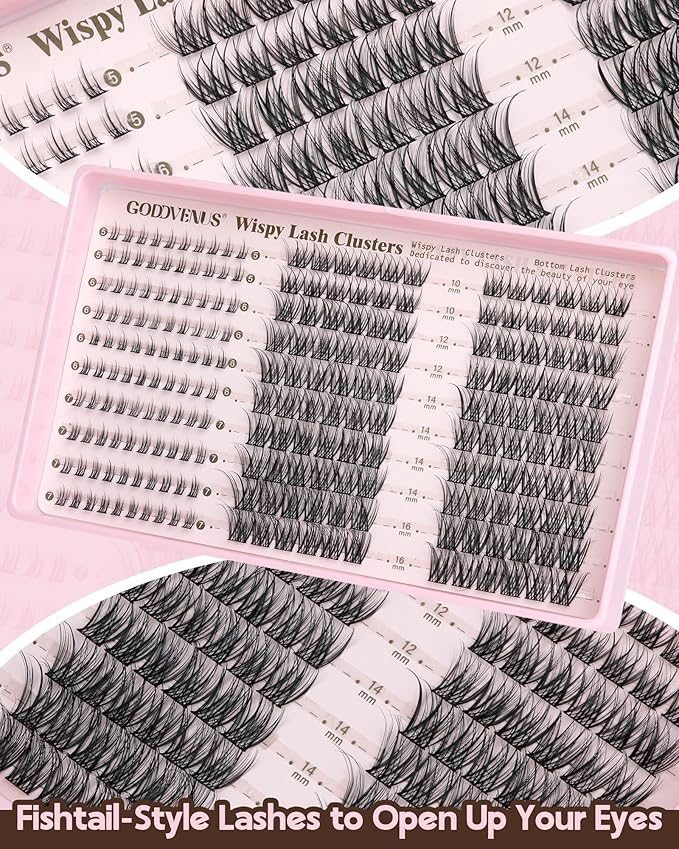 220Pcs Wispy Lash Clusters Kit Cluster Eyelash Extensions Kit Natural DIY C Curl Individual Lashes Clusters With Bottom Eyelashes
