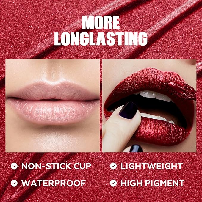 FOCALLURE Metallic Liquid Lipstick,Non Stick Cup Lip Gloss,High Impact Lip Color with Transfer-proof Wear,Long Lasting & Waterproof Lipstick Makeup for Women,Love Galore