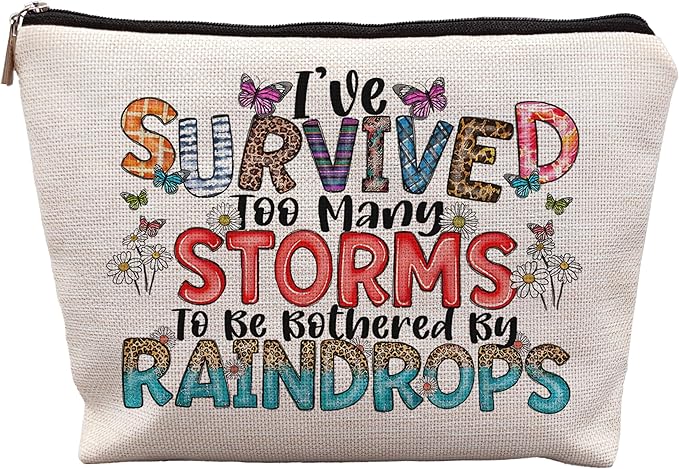uinwk Inspirational Nurse Makeup Bag - Positive Gifts for Women, Survived Too Many Storms