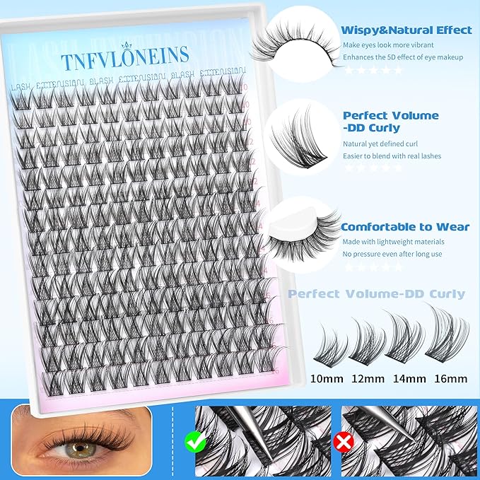 Natural Eyelash Clusters Wispy Lash Clusters 154Pcs Cluster Eyelash Extensions Individual Lashes Natural Look DIY Soft Lash Extension Pestañas Postizas Naturals TNFVLONEINS