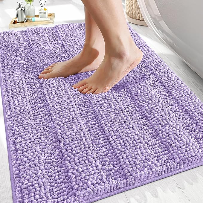 OLANLY Thick Bathroom Rugs 30x20, Extra Soft Absorbent Chenille Striped Bath Rugs, Rubber Backing, Machine Wash Dry, Bath Mats for Bathroom Floor, Tub and Shower, Home Decor Accessories, Lavender