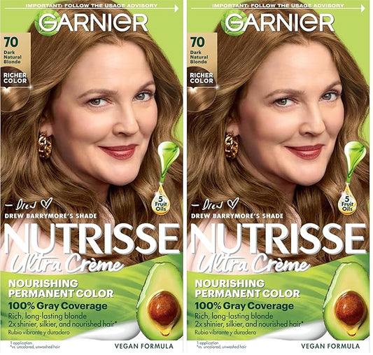 Garnier Hair Color Nutrisse Nourishing Creme, 70 Dark Natural Blonde (Almond Crème) Permanent Hair Dye, 1 Count (Packaging May Vary) (Pack of 2)