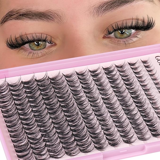 Lash Clusters Kit Wispy Lash Extension Kit Waterproof Lashes Clusters DIY Eyelash Clusters Kit with Natural Individual Eyelashes, Lashes Glue Bond and Seal and Lash Tweezers (D Curl 192pcs)