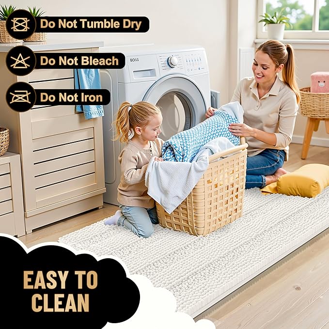 OLANLY Thick Bathroom Rugs 30x20, Extra Soft Absorbent Chenille Striped Bath Rugs, Rubber Backing, Machine Wash Dry, Bath Mats for Bathroom Floor, Tub and Shower, Home Decor Accessories, Ivory