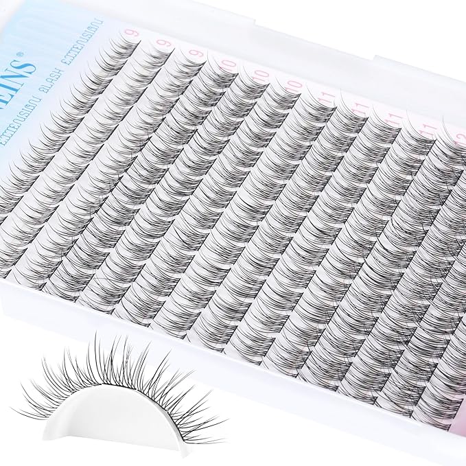 Natural Lash Extension Kit Wispy Lash Clusters Kit 168Pcs Eyelash Extension Kit 9-12MM Eyelash Clusters Lashes Individual Kit with Remover for Lash Extension, Bond and Seal and Tweezers by TNFVLONEINS