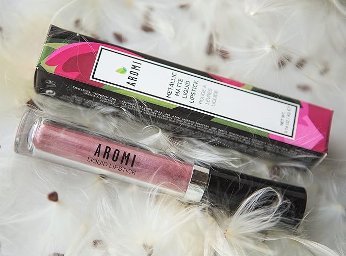 Aromi Metallic Liquid Lipstick | Smear and Smudge Proof, Long-lasting, Waterproof, Dusty Rose Lip Color with Shimmery Finish, Gluten and Paraben Free (Pixie Dust)