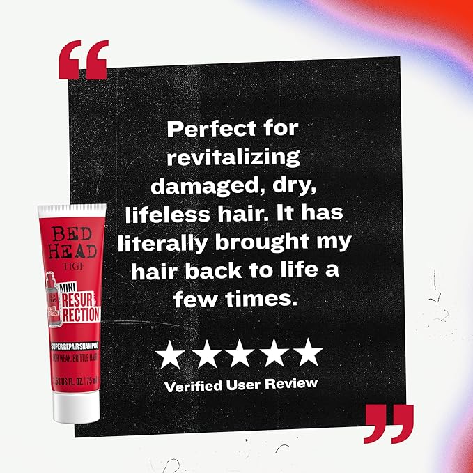 Bed Head by TIGI Resurrection Super Repair Shampoo Travel Mini – Repairing shampoo for dry, brittle and damaged hair with added moisture and nourishment, 2.53 fl oz