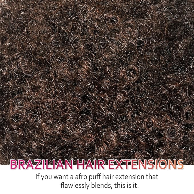 Afro Puff Drawstring Ponytail Extension for Black Women Girls, Human Hair Brown 4# Afro Kids Short Wigs 6 Inch Afro Puff Ponytail, Clip On Kinky Drawstring Curly Ponytail Messy Hair Bun Hairpieces