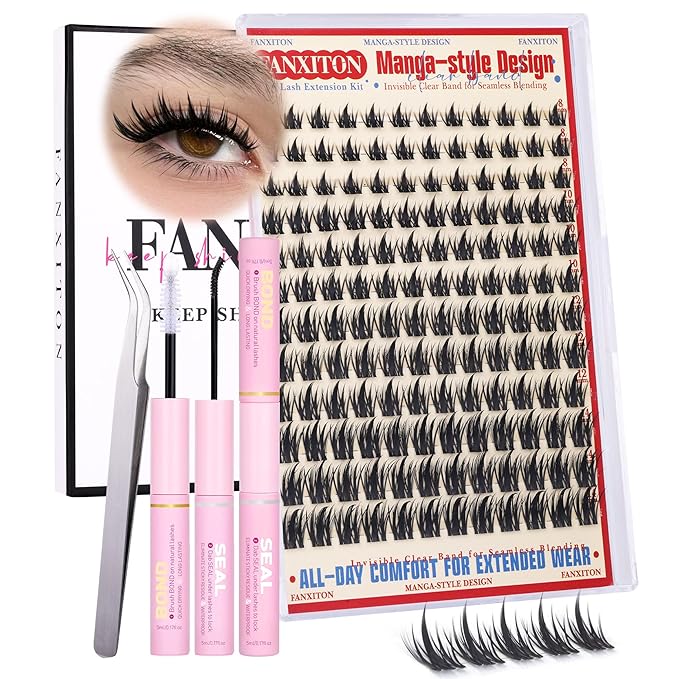 Fairy Lash Clusters Spiky Eyelash Extensions Wispy Individual Lashes Lashes Extension 8-14mm DIY Soft Eyelash Clusters 144Pcs Lash Bond and Seal and Tweezers for Lash Clusters Kit DIY at Home