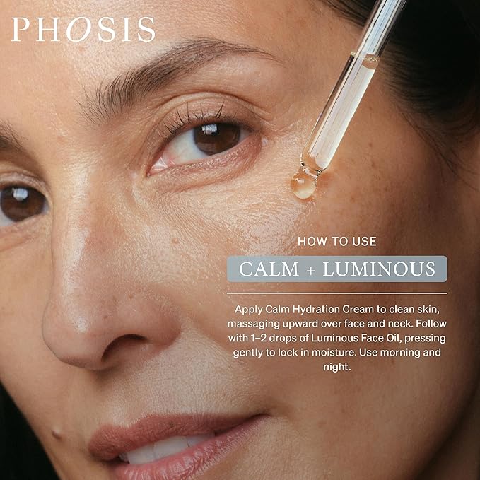 Phosis Revitalizing Face Oil and Luminous Calm Deep Hydration Cream Set - Moisturizer Duo for Dry, Sensitive, & Peri & Menopausal Skin with Vitamin C, Ceramides & Botanicals - 1.7 fl oz + 1.0 fl oz