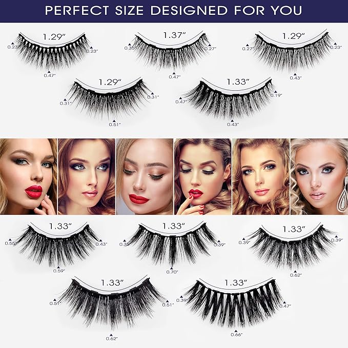 SevenCrown Magnetic Lashes Natural Looking Kit - 10 Pairs Reusable Magnetic Eyelash Kit with Applicator, Easy to Apply