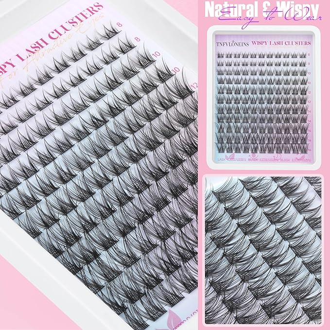 Natural Lash Clusters Kit Natural Eyelash Clusters C Curl Lash Extension Kit 8-16mm Eyelash Extension Kit DIY Individual Lashes Cluster Eyelash Extensions with Lash Remover by TNFVLONEINS