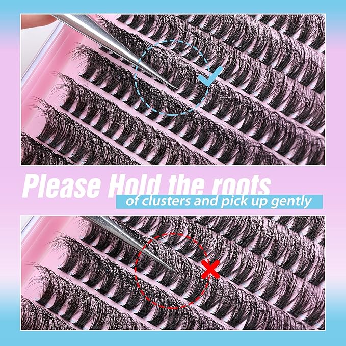 JIMIRE Fluffy Lash Clusters Volume Wispy 50D Thick Mink Eyelash Extensions 9-16mm 280Pcs Individual Lashes Beginners Friendly