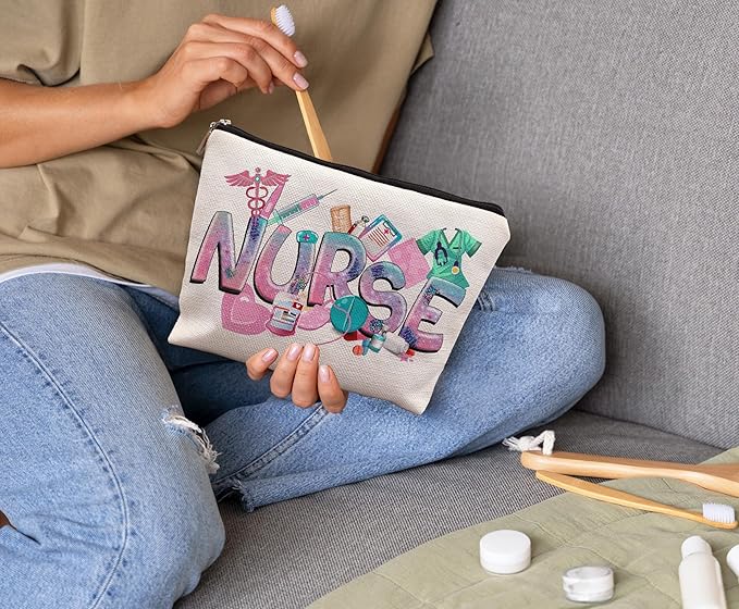 uinwk Trendy Nurse Makeup Bag, Nurse Gifts for Women, Nurse Appreciation Gifts, Registered Nurse RN Gifts, Nurse Practitioner Gifts for Women Cosmetic Bag, Nurse Graduation Gifts, Nurse Makeup Pouch