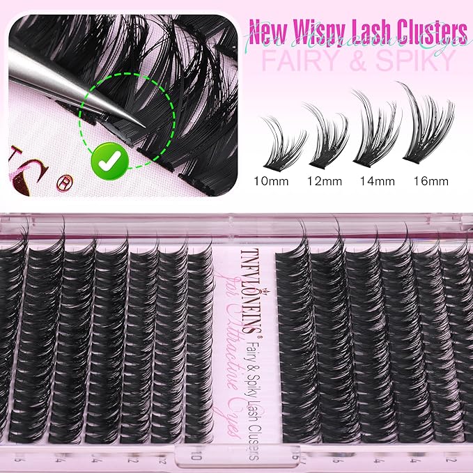TNFVLONEINS Lash Clusters Wispy Cluster Eyelash Extensions Spiky Eyelash Clusters DIY Individual Lashes Clusters D Volume Eye Lashes Cluster 10-16MM Natural Lash Extension