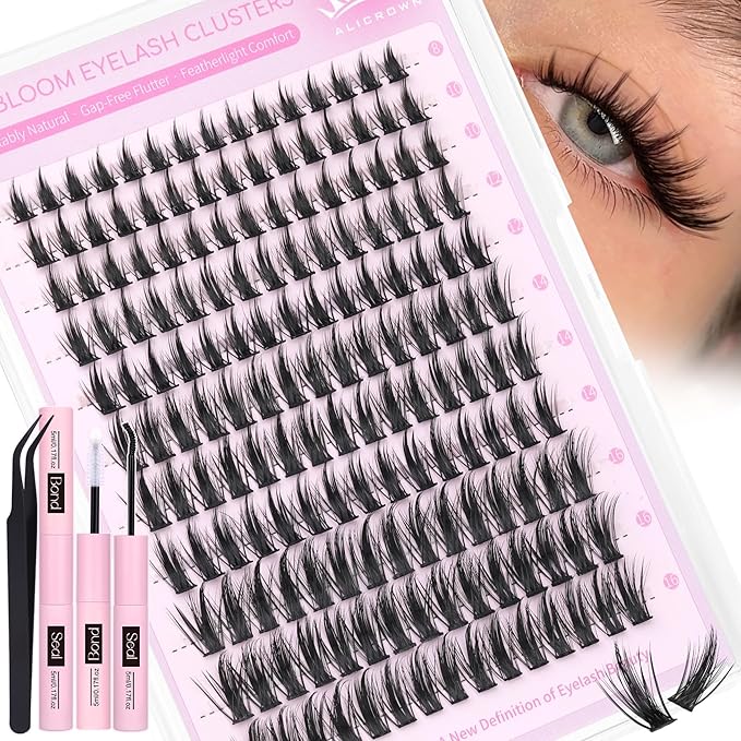 Spiky Lash Clusters Kit Manga Eyelash Extensions Kit with Lash Bond and Seal Doll Anime Lash Extensions with Invisible Band Natural Volume Individual Lashes Kit 165Pcs 8MM-16MM