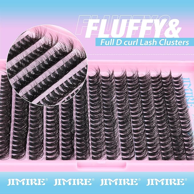 JIMIRE 50D Fluffy Eyelash Extension Kit 280Pcs Volume Lash Clusters Kit Mink Lash Extension Kit with Lash Bond and Seal D Curl Cluster Eyelash Extensions Soft 9-16MM Individual Eyelash Clusters Kit