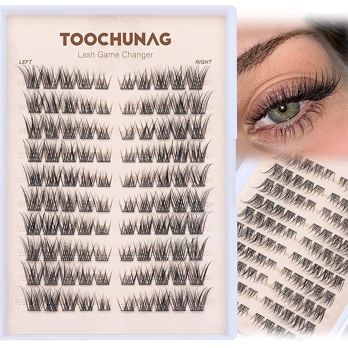TOOCHUNAG Lash Clusters 8-16 Natural Eyelash Clusters 100pcs C-Curly Wispy Individual Lashes Left&Right DIY Lash Extension Thin Band Cluster Eyelashes Extensions