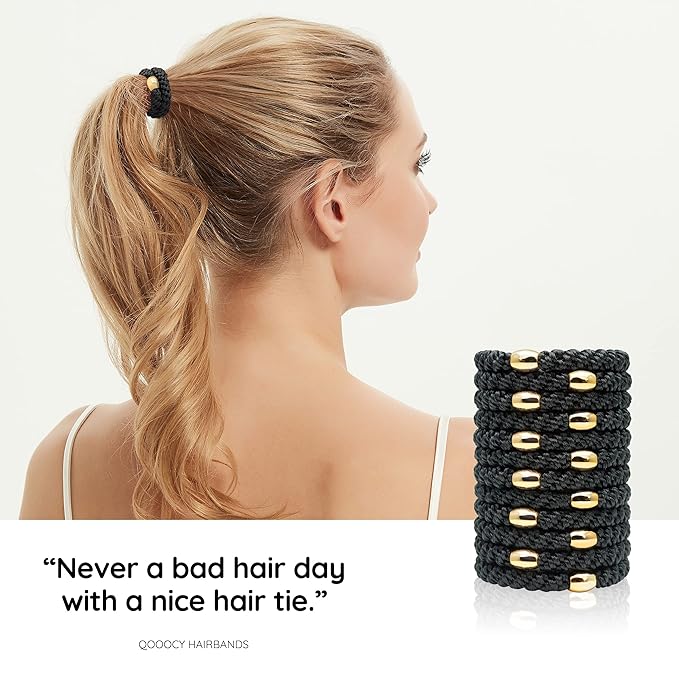 Hair Tie Bracelets, Hair Ties for Women Girl, Ponytail Holders for Thick Hair, Superior Strong Stretchy Braided Hair Ties, No Slip Damage Crease Hair Bands-12Pcs, Black