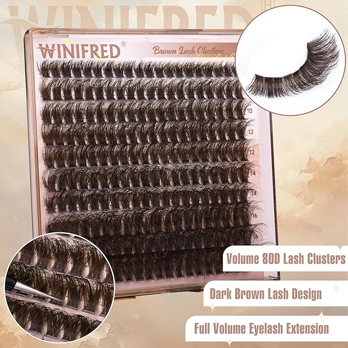 Brown Lash Clusters Dark Brown Individual Lashes Wispy Thick Volume Lash Extension D Curvature Clusters Eyelashes 80D Clusters Lashes by Winifred (8-18mm)