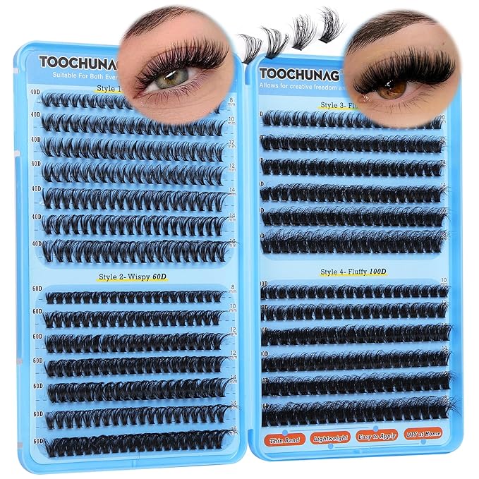 TOOCHUNAG Fluff Lash Clusters 520pcs Individual Lashes Cluster Eyelash Extensions Wispy DIY Eye Lash Extension Thick Volume Curly Eyelash Clusters(8-18mm,4 Styles)