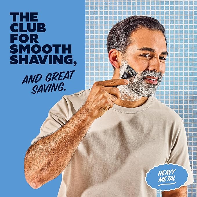 Dollar Shave Club | Heavy Metal Handle Shave Set with Razor Cover | 2 Extra Close Refill Cartridges, 1 Heavy Metal Handle, 1 Razor Cover