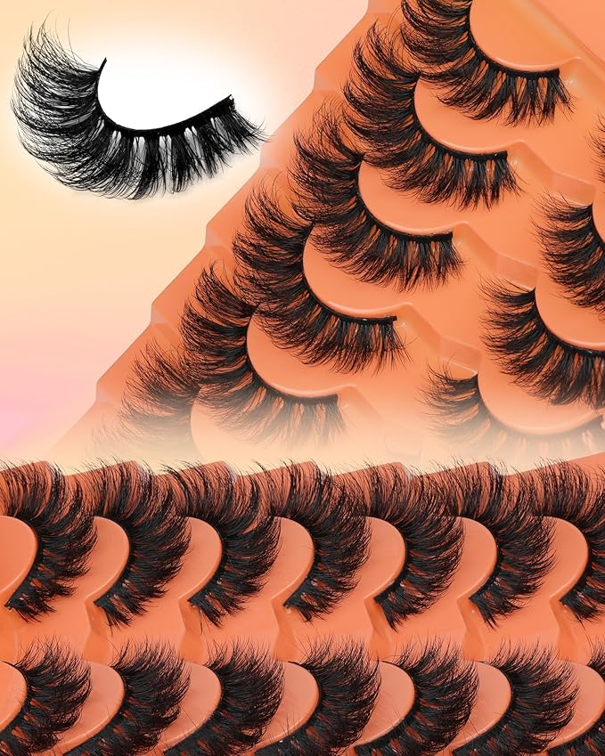 Mink Lashes Fluffy False Eyelashes Full Volume Lashes 18MM D Curl Wispy Faux Mink Lashes Dramatic Look Cat Eye Lash Extensions by JIMIRE