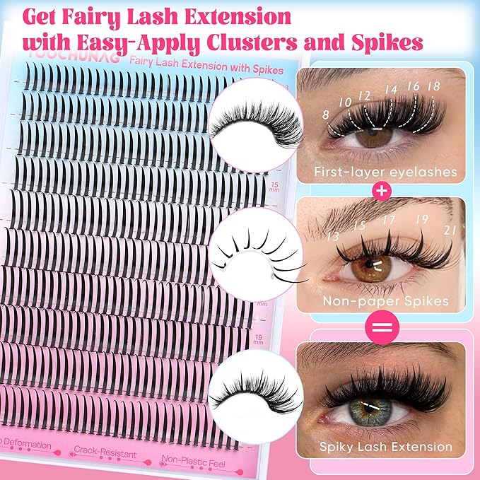 Lash Spikes 320pcs Spiky Lash Clusters 13-21mm D Curve Volume Spiky Cluster Eyelash Extensions Fairy Spike Eyelash Clusters for DIY Professional Individual Lash Extension by TOOCHUNAG