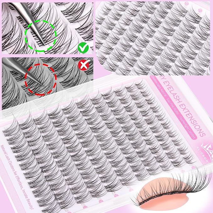 Natural Lash Clusters Kit Wispy Lash Extension Kit Eyelash Clusters with Invisible Band C Curly Cluster Eyelash Extensions Kit with Lash Bond and Seal 8MM-18MM DIY Individual Lashes by ALICROWN