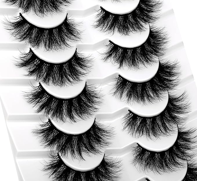 Pooplunch False Eyelashes Doe Eye Lashes Fluffy Volume 16MM Silky Long Sexy Natural 8D Faux Mink Fake Eyelash Strips 7 Pairs Pack