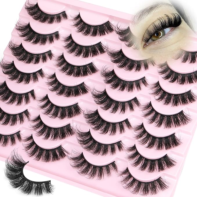 Strip Lashes Natural Look False Eyelashes D Curly Wispy Eyelashes Long Volume Faux Mink Lashes 14 Pairs Russian Fake Eyelashes
