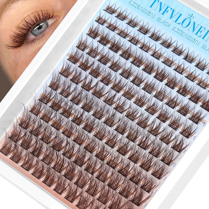 Brown Lash Clusters Natural Eyelash Clusters Fluff Individual Lashes Wispy Cluster Eyelash Extensions 8-16MM Lash Extensions Matte Brown Lashes Clusters Soft Eye Lashes Pack by TNFVLONEINS