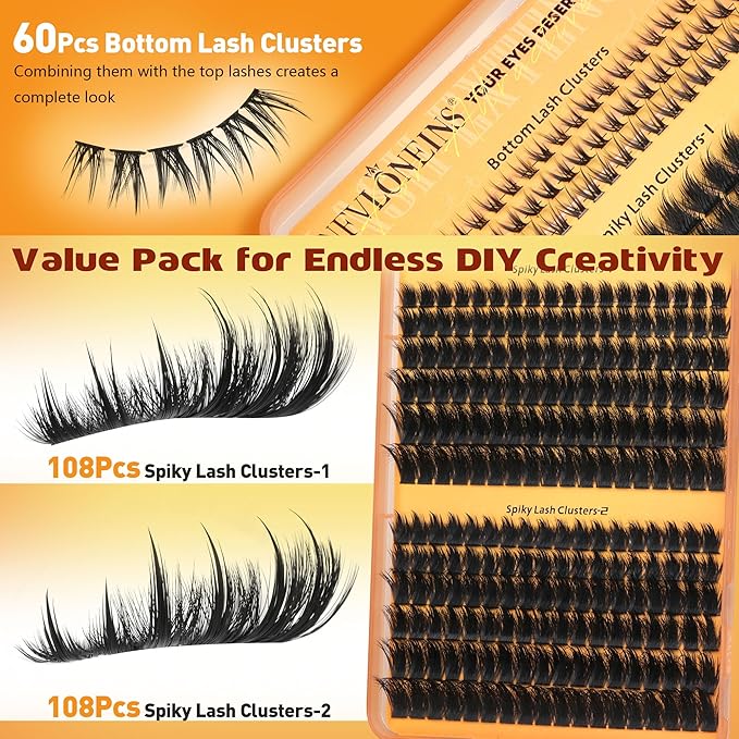Fluffy Lash Clusters with Bottom Eyelash Clusters Manga Cluster Eyelash Extension Wispy Lashes Clusters with Spikes Fairy Individual Lashes Extension Anime Cluster Lashes by TNFVLONEINS (276Pcs)