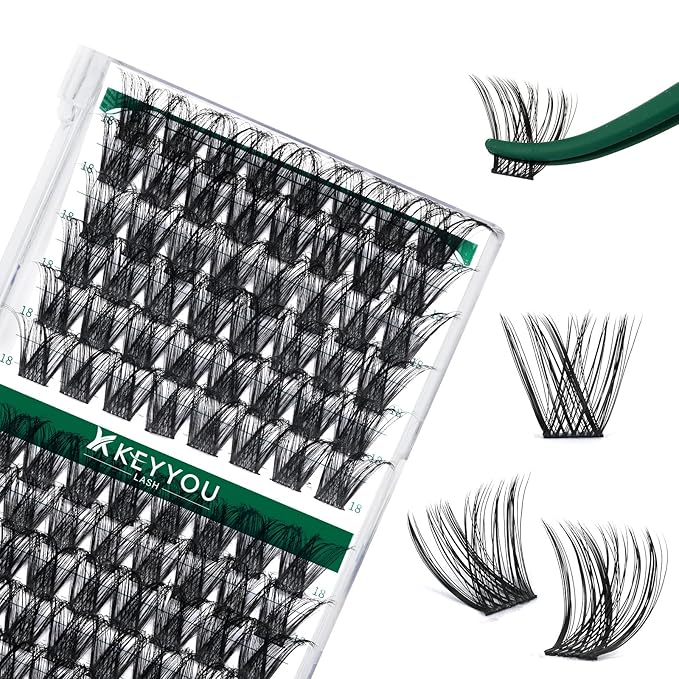 Lash Clusters 96pcs Individual Lashes Y01 D Curl 18mm Cluster Lashes KEYYOU Volume Wispy Lash Extension Soft&Comfortable Easy DIY at Home(Y01,D-18mm)