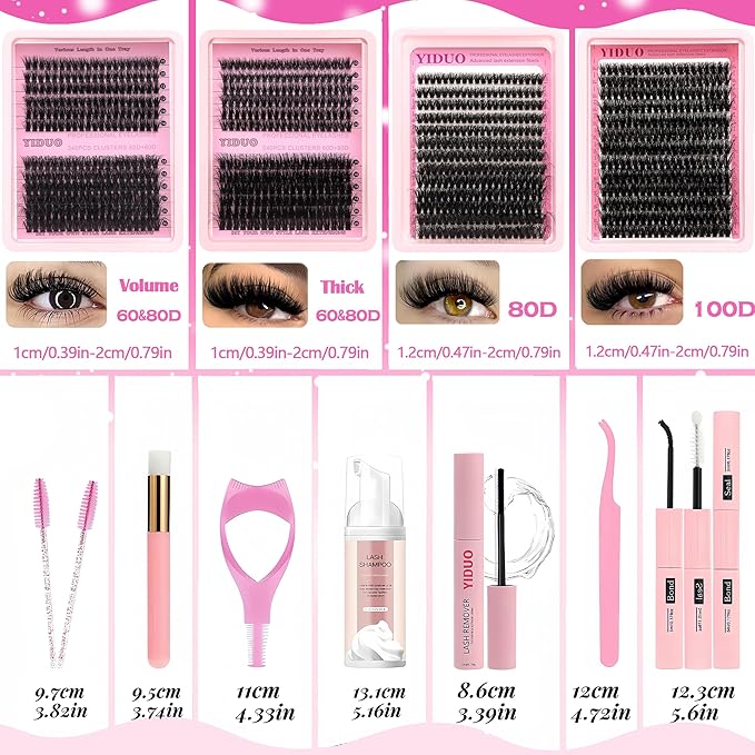 994Pcs Lashes Clusters Kit 60D/80D/100D Volume False Eyelash Extensions 10-20mm D Curl Wispy Individual Fake Eyelashes Kit, Volume Studio Effect with Bond&Seal|Tweezers|Removers|Cleanser