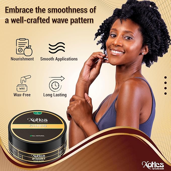 Xotics Spinners Wave Grease for Men & Women 4oz - All Natural, 100% Pure Organic Pomade 360 Waves Hair Cream Shea Butter Strong Hold Silky Shine