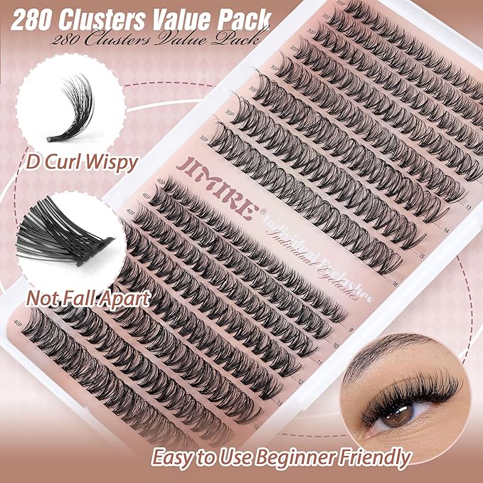 JIMIRE Natural Lash Clusters 320Pcs Cluster Eyelash Extensions Wispy 30D+40D Eyelash Clusters D-Curly 9-16MM Mixed DIY Cluster Lashes Fluff Lashes Clusters Extension for Beginners