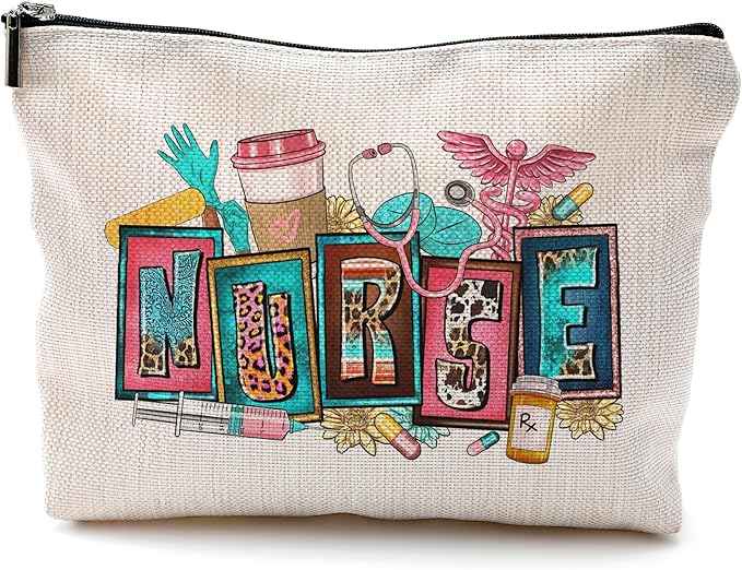 QGFM Nurse Makeup Bags,Nurse Gifts for Women,Nurse Cosmetic Bags With Zipper,Nurse Gifts for Nursing Student,Student Nurse Gifts(J style)