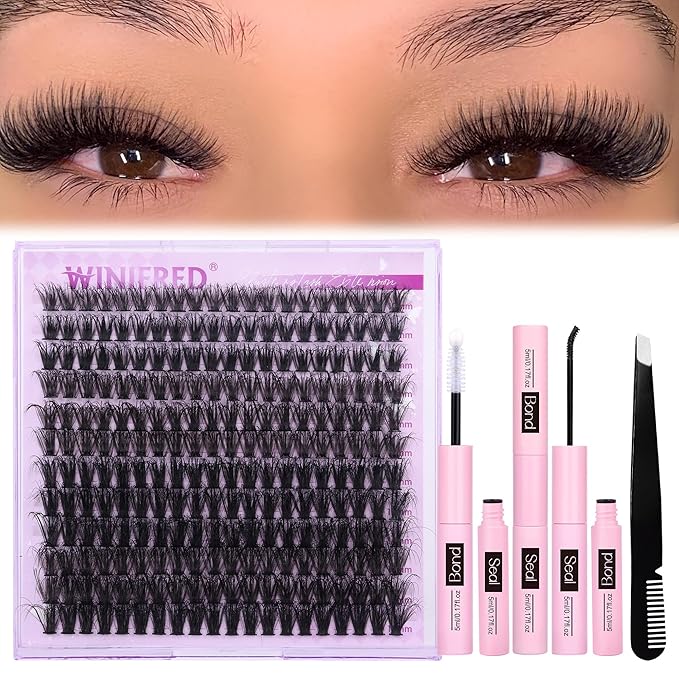 Lash Extension Kit Lash Clusters Thick Individual Lashes 10-16mm Eyelashes Extension Kit 50D Wispy Mink Lash Kit Cluster Lashes with Lash Bond and Seal by Winifred