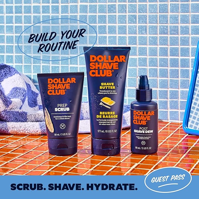 Dollar Shave Club | The Guest Pass Shave Set | 2 Extra Close Refill Cartridges, 1 Handle (Blue), 1 Razor Cover