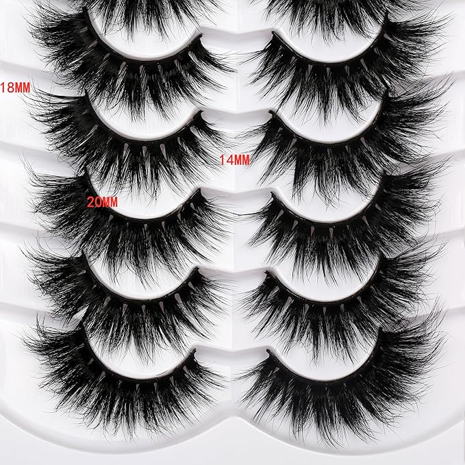 Pooplunch Cat Eye Look Dramatic False Eyelashes Extension Volume Thick 20MM Long Wispy 8D Soft Faux Mink Lash Fake Eyelashes Strips 7 Pairs Pack