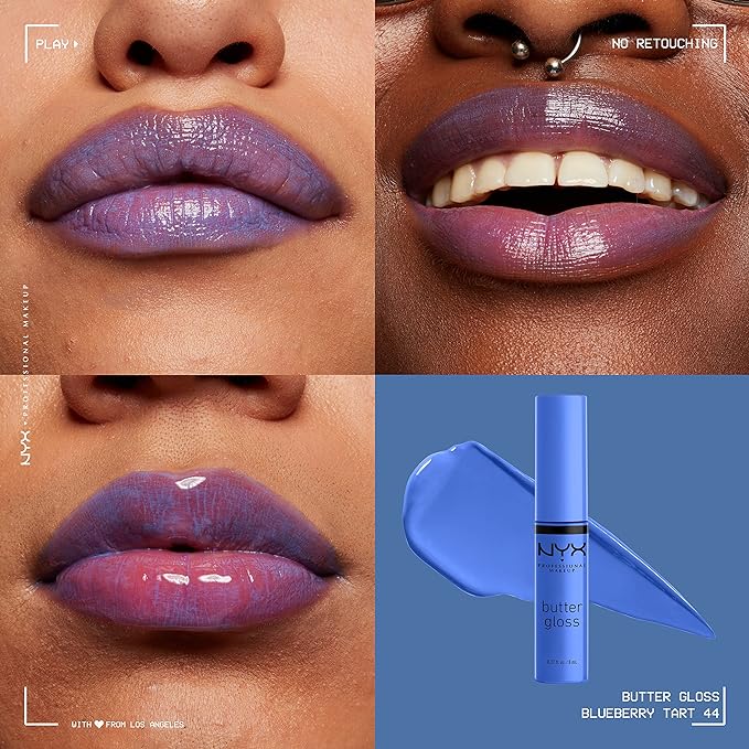 NYX PROFESSIONAL MAKEUP Butter Gloss, Non-Sticky Lip Gloss - Blueberry Tart (Periwinkle Blue) (Pack of 2)
