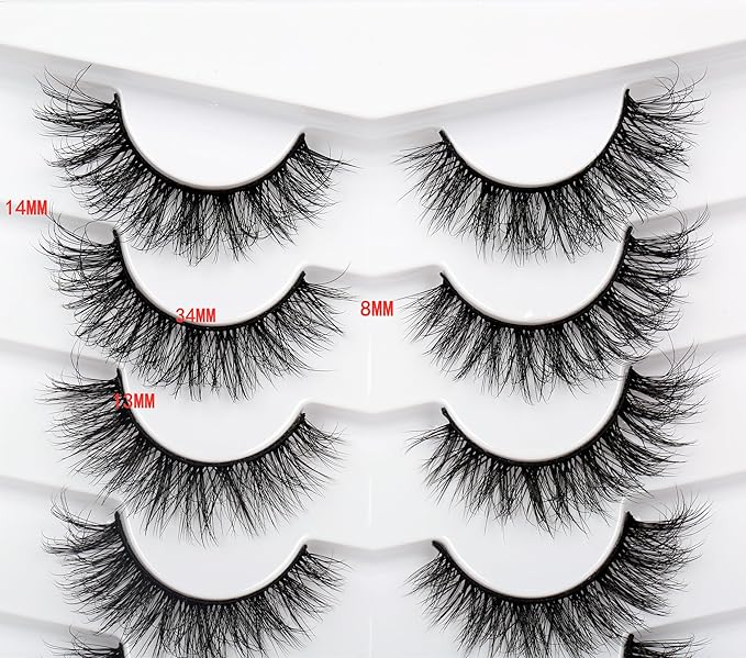 Pooplunch Natural False Eyelashes Cat Eye Look Wispy Clusters 8D Volume Fake Eyelashes Faux Mink Lashs Strips 7 Pairs Pack