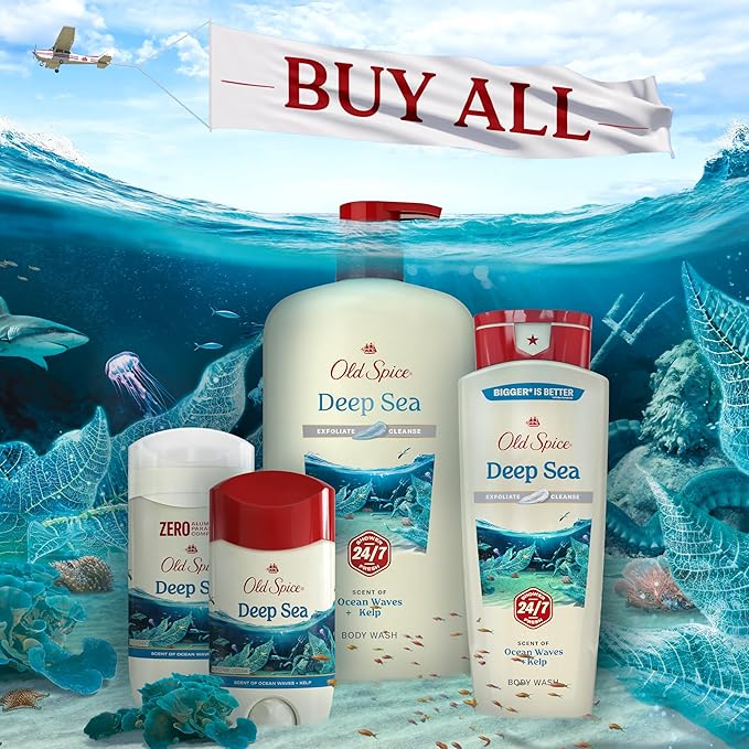 Old Spice Men's Antiperspirant & Deodorant Deep Sea with Ocean Elements, 3.4oz (Pack of 3)