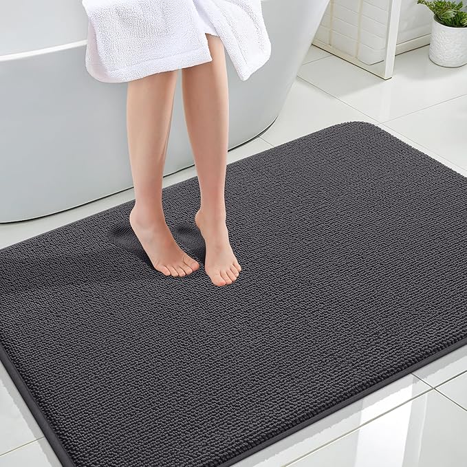 OLANLY Thick Memory Foam Bath Mat Rug 47x32, Extra Soft Absorbent Bathroom Rug, Quick Dry Bath Mats, Non-Slip, Machine Washable Carpet for Bathroom, Tub and Shower, Home Decor Accessories, Dark Grey