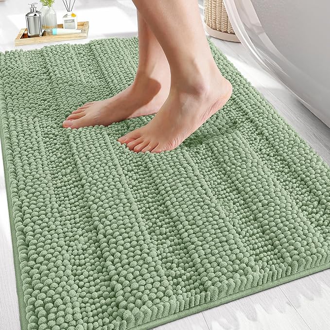 OLANLY Thick Bathroom Rugs 30x20, Extra Soft Absorbent Chenille Striped Bath Rugs, Rubber Backing, Machine Wash Dry, Bath Mats for Bathroom Floor, Tub and Shower, Home Decor Accessories, Sage Green