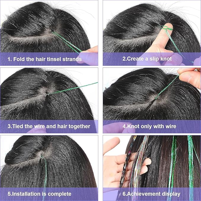 Hair Tinsel Kit, 18 Colors 48 Inches, Fairy Hair Tinsel Hair Extensions Heat Resistant with Tools, Hair Accessories for Women Girls 7200 Strands (Hair Tinsel Kit, 18 Colors)