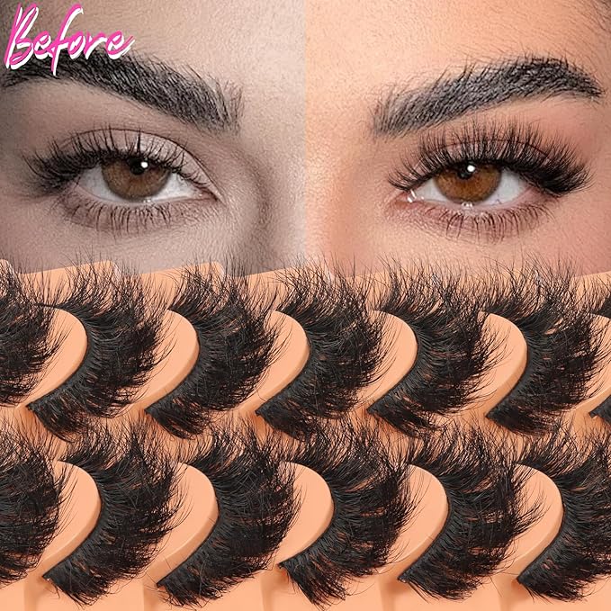 Veleasha Fluffy Lashes D Curl Faux Mink Eyelashes Soft Volume False Eyelashes Downy Fuzz Fake Lashes 15-20MM Thick Dramatic 10 Pairs Eyelash Pack (6D31)