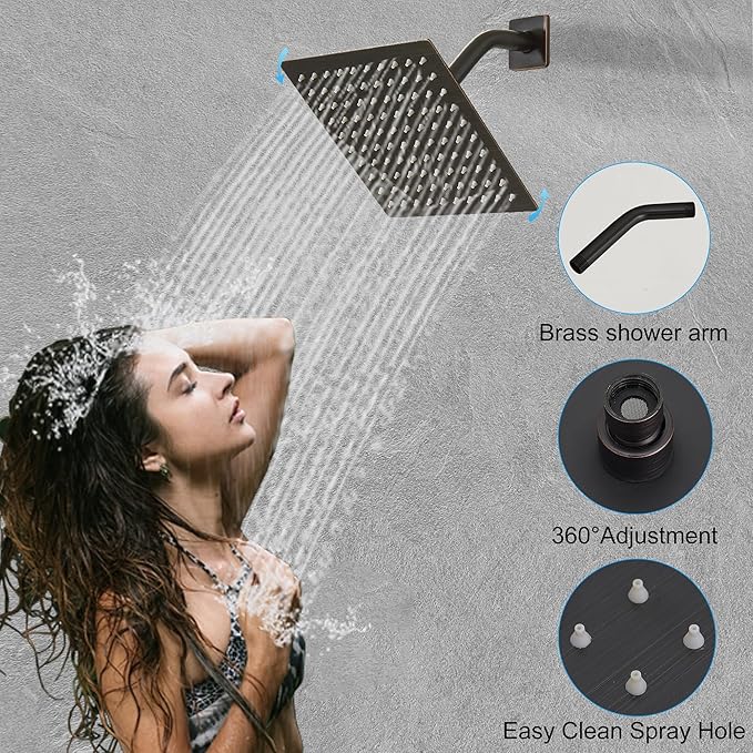 YCAIKOI Oil Rubbed Bronze Shower System, 8 Inch High Pressure Rain Shower with Handheld, Wall Mount Shower Faucet Set for Bathroom, Rough-in Valve Body and Trim Included