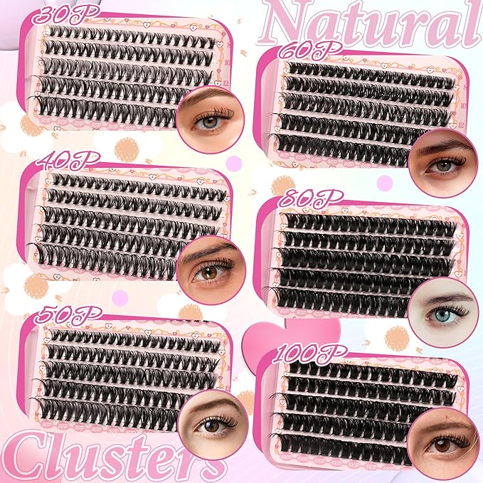 Gmagictobo Lash Clusters Wispy Lash Clusters Kit 570Pcs Lash Extension Kit Volume DIY Individual Lashes Clusters Thin Band Eyelash Extension Kit Lash Glue Lash Tweezers